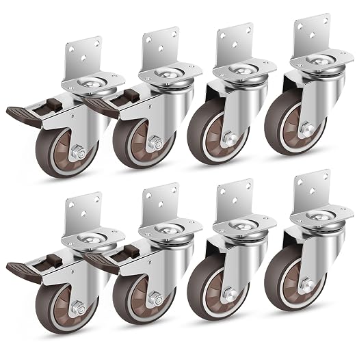 Nefish Side Mount Casters 3 Inch L-Shaped Heavy Duty Rubber Caster Set of 8 by Nefish