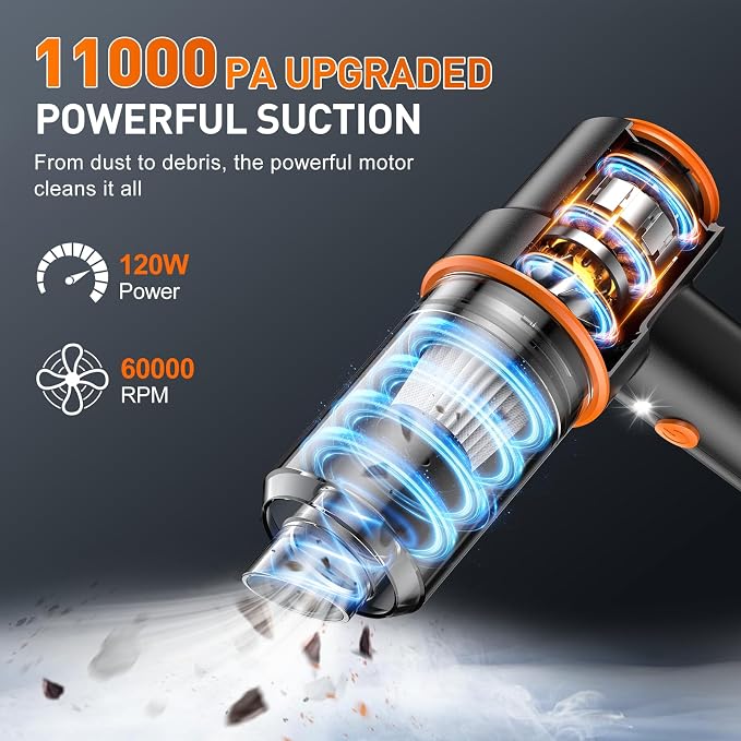 KMM Handheld Car Vacuum Cleaner, 11000PA Vacuum Cleaner & Air Duster, 120W High - Image 2