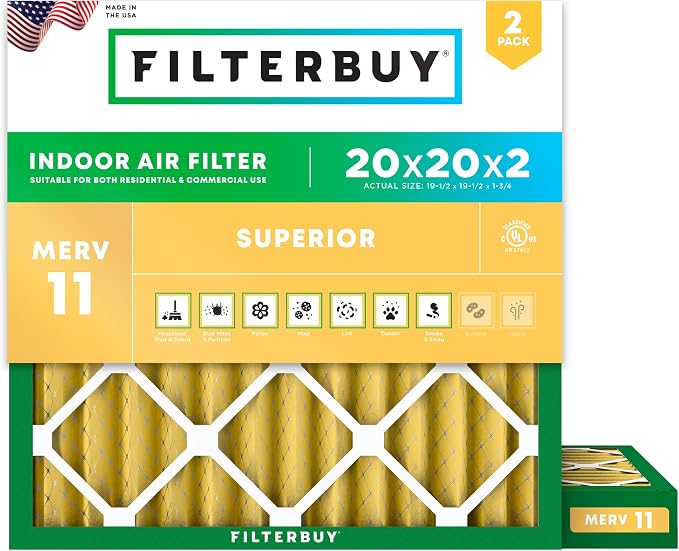 Filterbuy 20x20x2 Air Filter MERV 11 Superior Pet & Allergy Defense, by Filterbuy