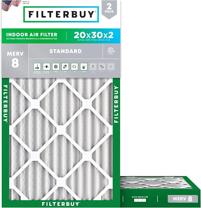 Filterbuy 20x30x2 Air Filter MERV 8 Essential Dust & Allergy Defense, by Filterbuy