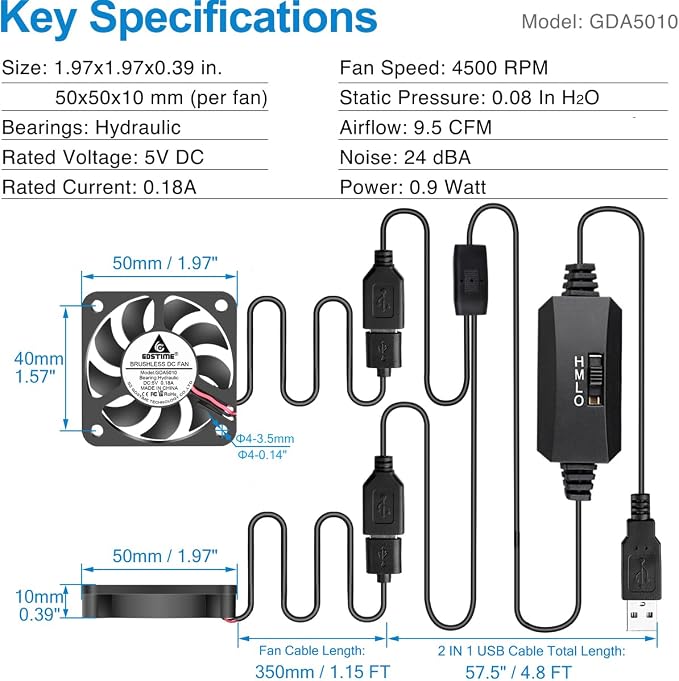 GDSTIME 2-Pack 50mm USB Fans - Image 6