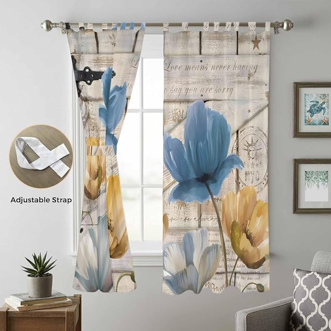 Blue Yellow Tulips Living Room Curtains 84 Inch Length, Window Curtains Tab Top - Image 5