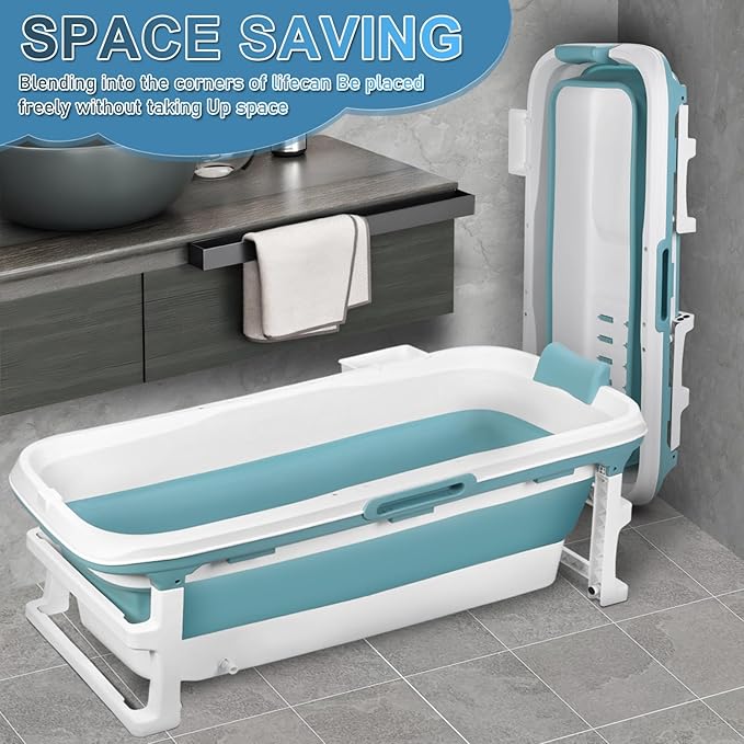 Portable Folding Bathtub for Adults, 51" Foldable Soaking Tub with Thermal Cover & Massage Roller, Large Collapsible Bathtub Freestanding, Ice Bath Tubs for Cold Plunge Spa Home Camping Trave