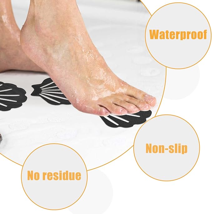 12 Pcs Bathtub Stickers Non Slip, Shell Shaped Tubs Safety Shower Treads, Adhesive Sticker for Bathroom Bathtub, Shower Floor,Blue（White and Black