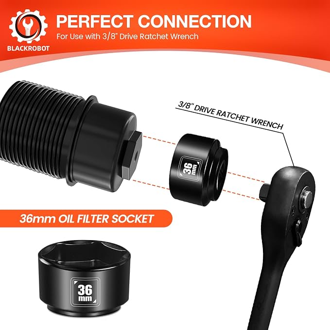 BLACKROBOT 36mm Low Profile Oil Filter Socket, 3/8" Drive 6-Point Oil Filter - Image 3