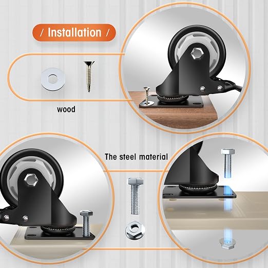 Casters, Top Plate Swivel Wheels, Locking Casters - Image 4