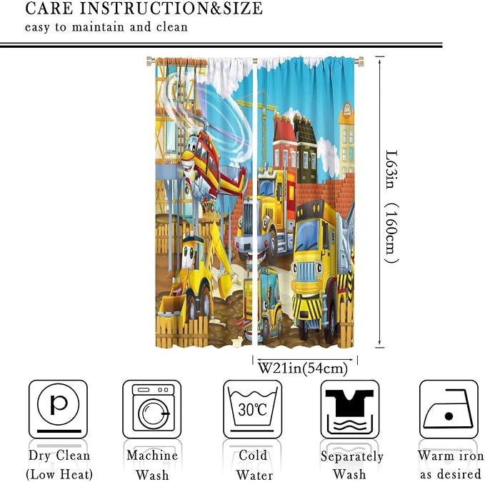 Kids Cartoon Construction Window Curtains, Funny Construction Site Cars and - Image 4