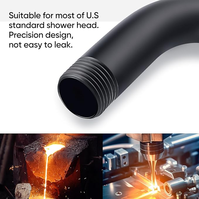 Cobbe Shower Arm with Flange and Teflon Tape, 6-Inches Wall Mounted Shower Pipe Arm Extension for Fixed Shower Head, Matte Black