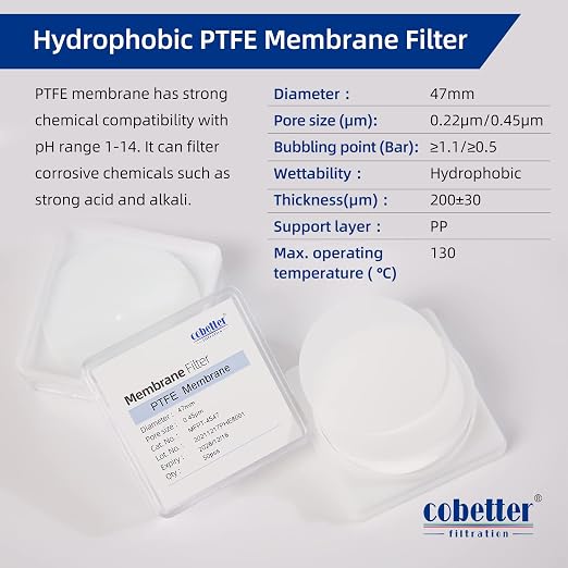 100 PCS PTFE Disc Membrane Filters Hydrophobic 47mm 5.0µm Pore Size - Image 2
