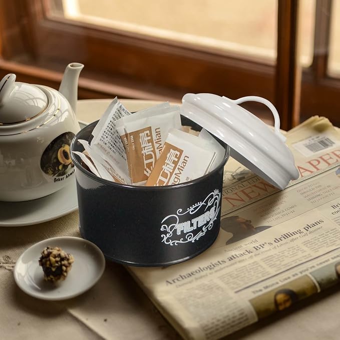SOTECH Coffee Filter Holder Storage Metal Box Black Container Organizer Round - Image 4