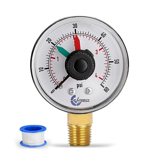 Pool Filter Pressure Gauge, 60 psi, 1/4" NPT Brass Connection, Teflon Included by CARBOUSA