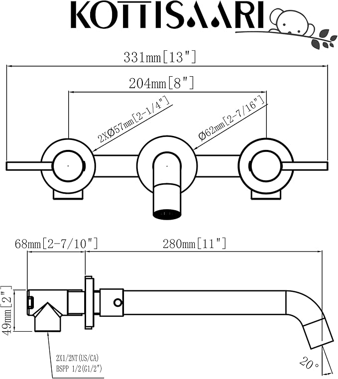 Wall Mount Tub Filler，Two Handle Bathtub Faucet, Extra Long Spout Reach with High Water Flow, Brass Rough in Valve Included, Oil Rubbed Bronze