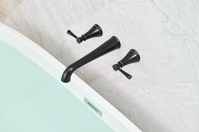 SITGES High Flow Oil Rubbed Bronze Wall Mount Bathtub Faucet with Two Level Handles,Extra-Long 10.5" Spout Reach Solid Brass Wall Tub Filler with Rough-in Valve Included