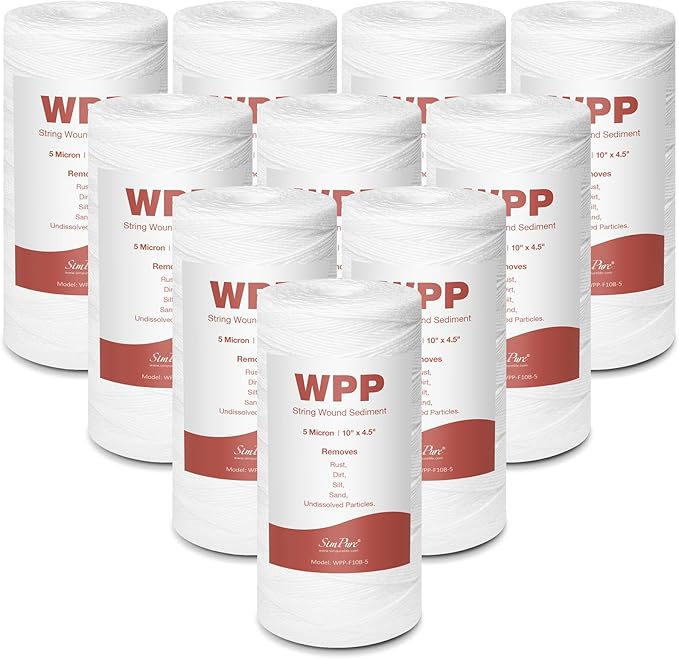 SimPure 5 Micron 10" x 4.5" String Wound Sediment Water Filter Cartridge by SimPure_Water