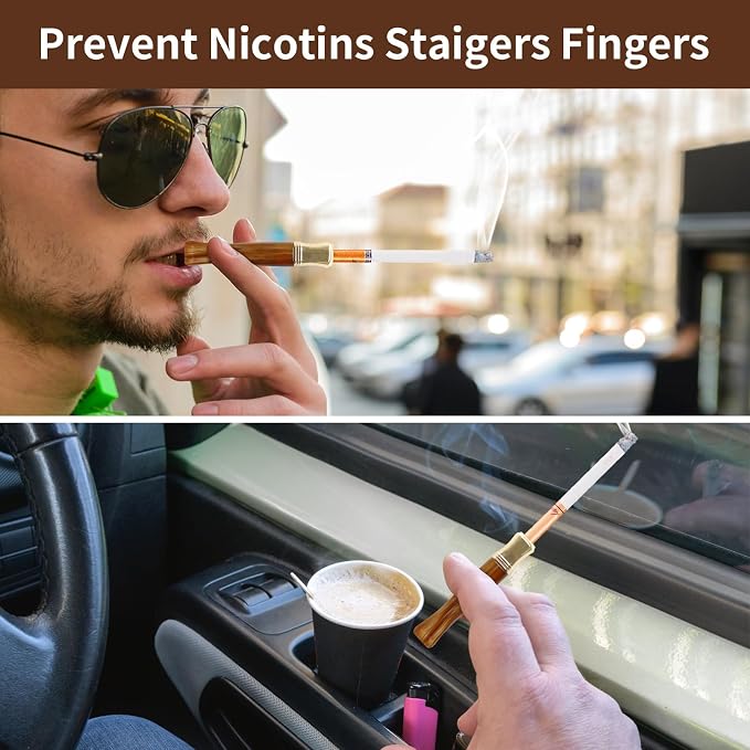 Cigarette Filters Brown Cow Horn Pattern Reusable Clean Tar Tobacco Filter - Image 6