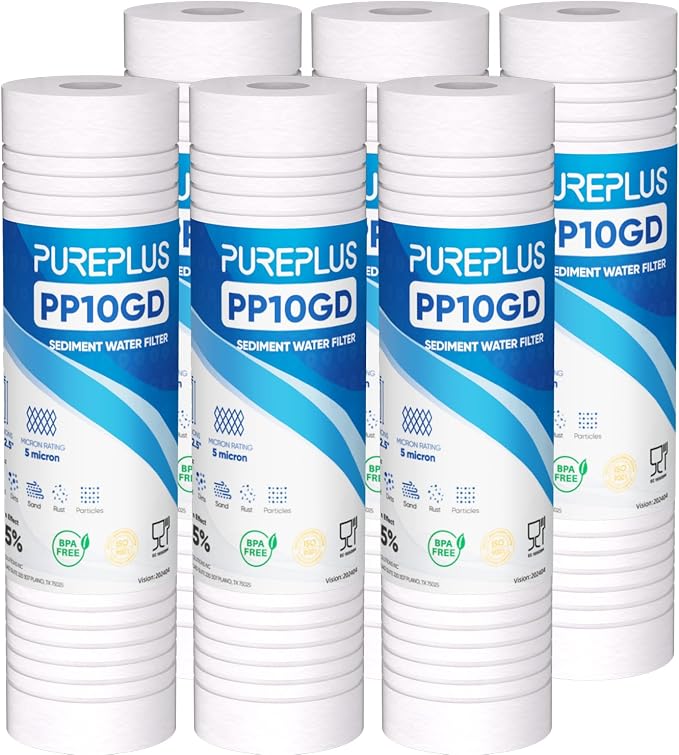 PUREPLUS 5 Micron 10" x 2.5" Whole House Grooved Sediment Home Water Filter by PUREPLUS
