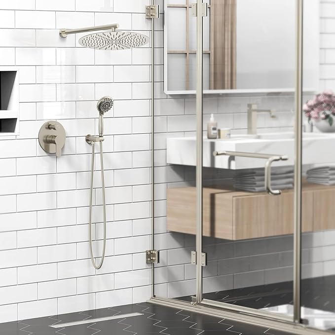 SR SUN RISE Shower Faucet - 16 Inch Multifunctional High Pressure Shower Head System with Handheld Shower Head Fixtures - Valve Included - Brushed Nickel