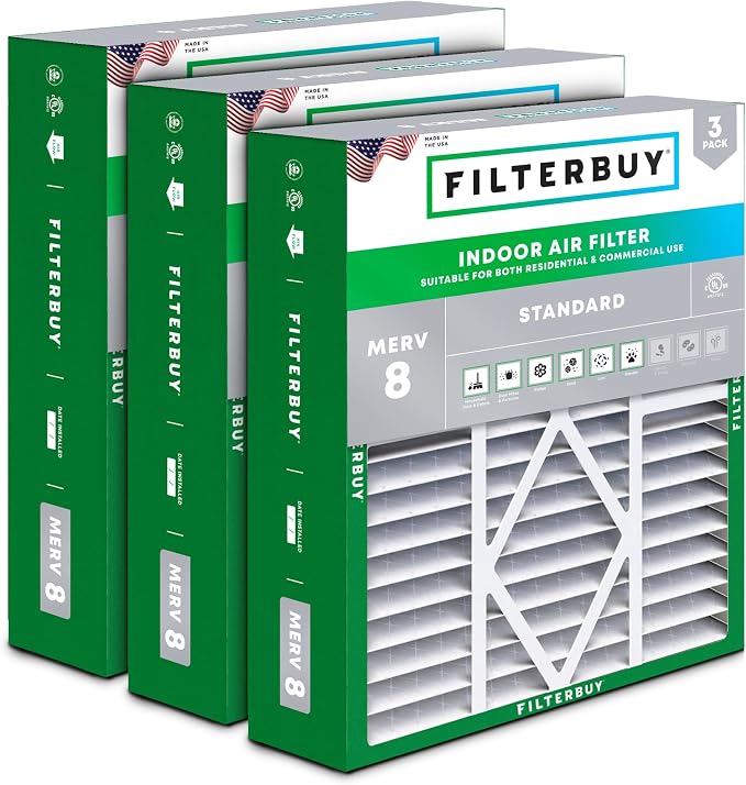 Filterbuy 20x25x5 Air Filter MERV 8 Essential Dust & Allergy Defense, Pleated by Filterbuy