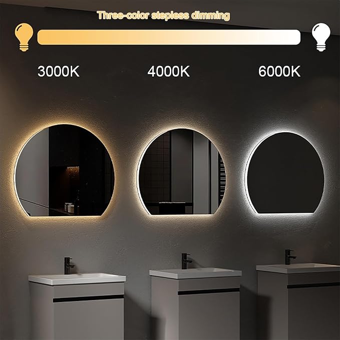 Bathroom Mirror, Dimmable LED Vanity Mirror Half Circle, Illuminated Mirror - Image 3