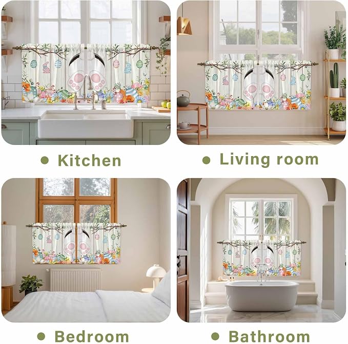 Easter Kitchen Tier Curtains 24 Inch Long 2 Panel Set, Rod Pocket Cafe Small - Image 8