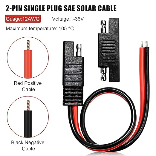 12Inch2Pcs 12Gauge 2Pin Polarized SAE Quick-Disconnect Wire Harness | 12Gauge - Image 3