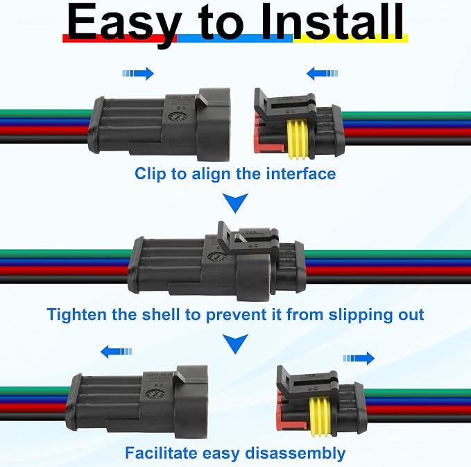 5Pcs 4 Pin Connector, 16AWG Car Waterproof Electrical Connector, Quick - Image 3