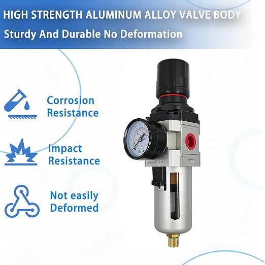 HengMinLingTong 1/2" NPT Compressed Air Filter Regulator Combo Piggyback - Image 5