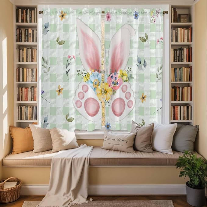 Easter Window Curtains 63 Inch Long 2 Panel Set, Rod Pocket Bedroom Curtains & - Image 3