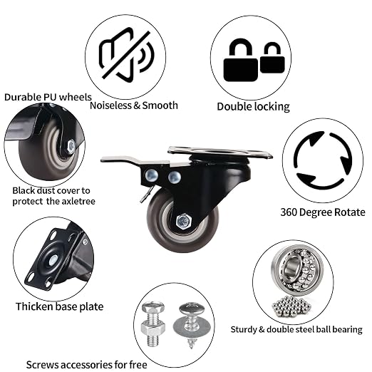 2" Casters Set of 4 Heavy-Duty Industrial Caster Wheels - Image 2