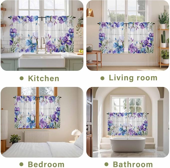 Spring Flowers Kitchen Curtains, Watercolor Garden Florals Wooden Grain Light - Image 8