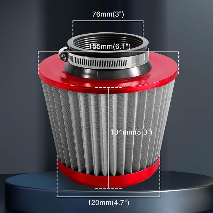 3" 76mm Universal High Flow Cold Air Intake Air Filter Upgraded Stainless Steel - Image 3