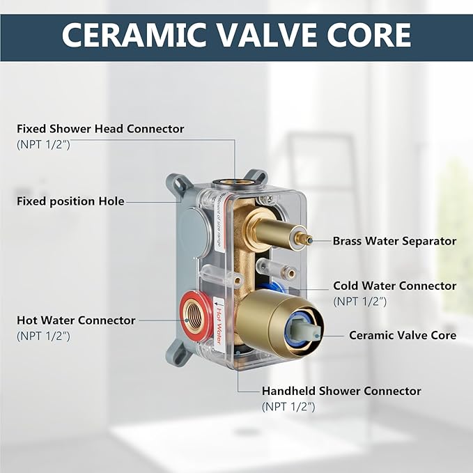 Aolemi Shower Faucet Set Rain Shower System with Handheld Spray Bathroom Shower Combo Rough-in Valve and Shower Trim Kit Included Brushed Gold 16 Inch Wall Mount Shower Head