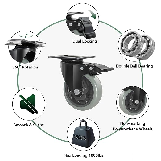 Caster Wheels 4 Inch, Swivel Plate Casters Set of 4 Heavy Duty 2000lbs - Image 6