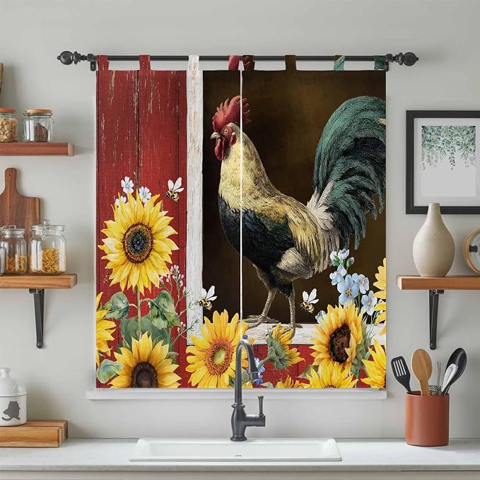 Chicken Sunflowers Bedroom Curtains 72 Inch Length, Window Curtains Tab Top - Image 3