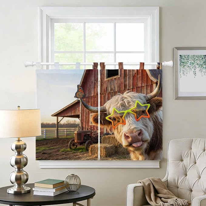 Farm Yaks Bedroom Curtains 63 Inch Length, Window Curtains Tab Top, Farmhouse - Image 2