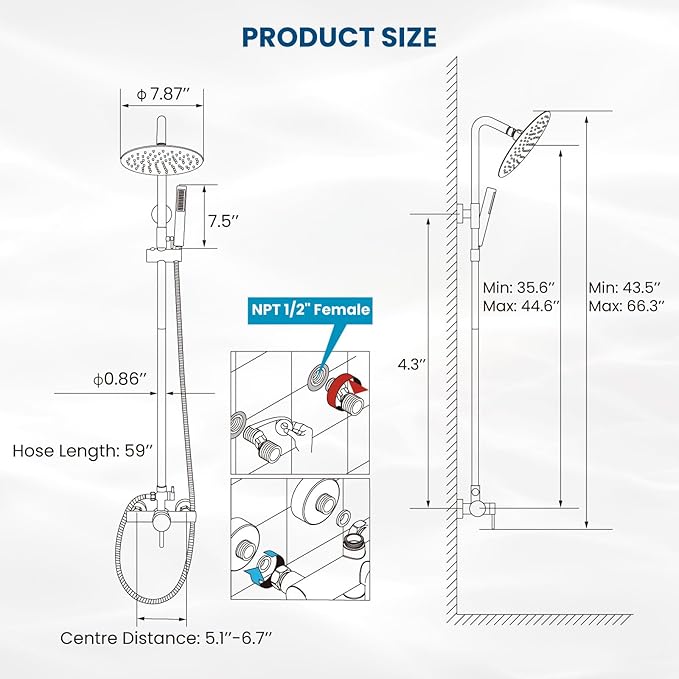 gotonovo SUS304 Outdoor Shower Fixture High Pressure Shower System Wall Mount 2 Dual Function Single Handle Shower Kit with 8 Inch Shower Head and Handheld Spray Shower Faucet Combo, Brushed Nickel