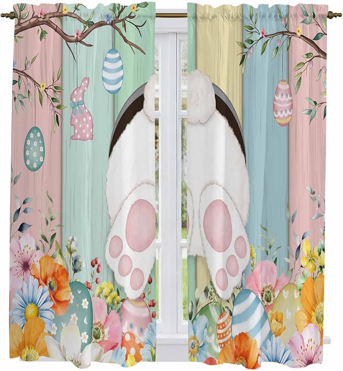 Easter Window Curtains 63 Inch Long 2 Panel Set, Rod Pocket Bedroom Curtains & - Image 2