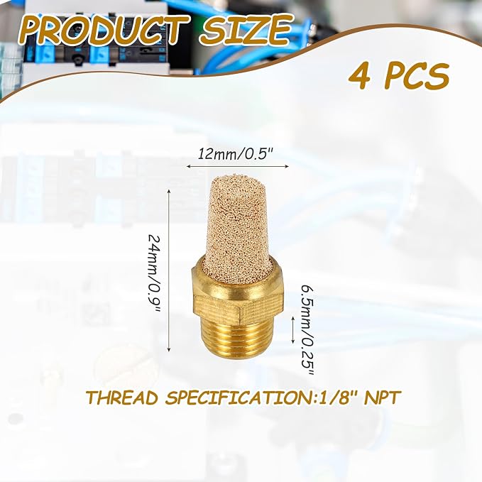 MECCANIXITY 4pcs Male Air Pneumatic Mufflers 1/8" NPT Male Sintered Bronze - Image 2