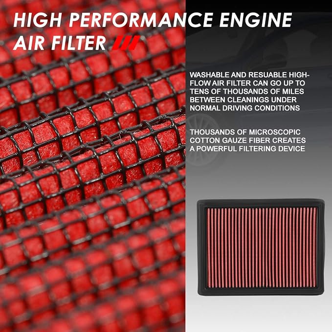 Auto Dynasty High Flow Engine Air Panel Filter Drop-in Reusable & Washable - Image 3