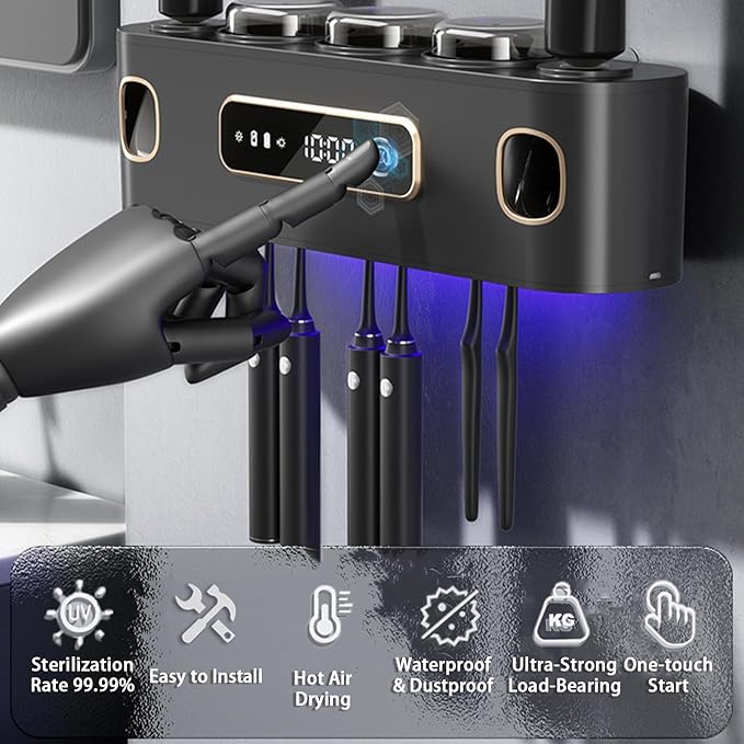 Rechargeable Toothbrush Holders for Bathrooms,Toothbrush Holder Wall Mounted with 3 Cups,Automatic Toothpaste Dispenser Bathroom Accessories Set (White)