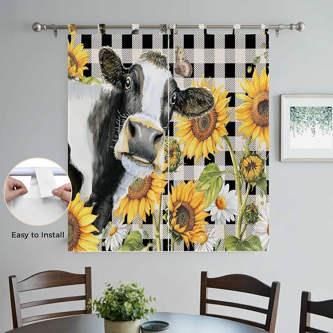 Retro Sunflowers Bedroom Curtains 72 Inch Length, Window Curtains Tab Top - Image 4