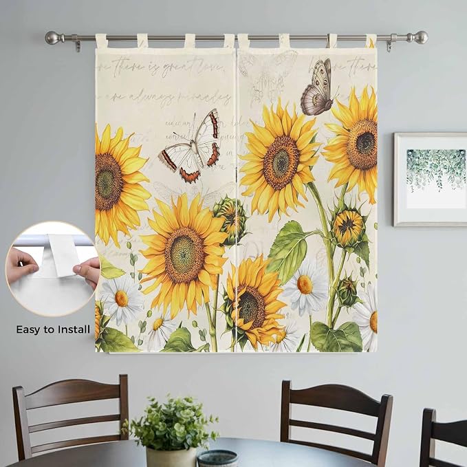 Farm Sunflowers Bathroom Curtains 63 Inch Length, Window Curtains Tab Top - Image 4