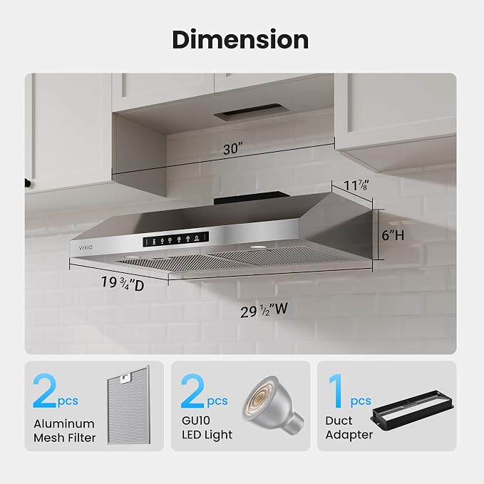 30 Inch Under Cabinet Range Hood, 900CFM Fast Venting Ducted, Kitchen Hood - Image 9