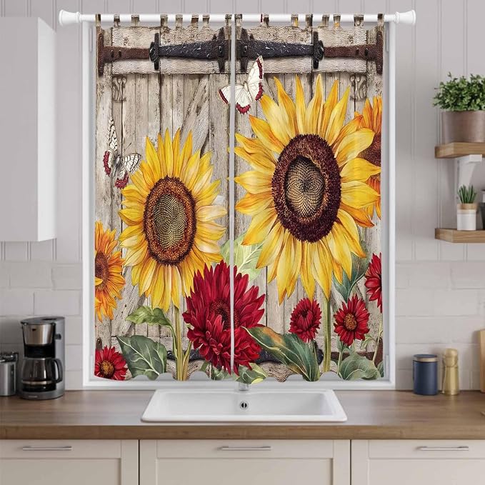 Sunflowers Living Room Curtains 84 Inch Length, Window Curtains Tab Top - Image 9