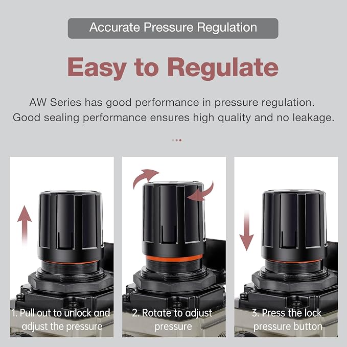 SNS 1”NPT Compressed Air Filter Regulator Piggyback Combo, Semi-auto Drain - Image 2