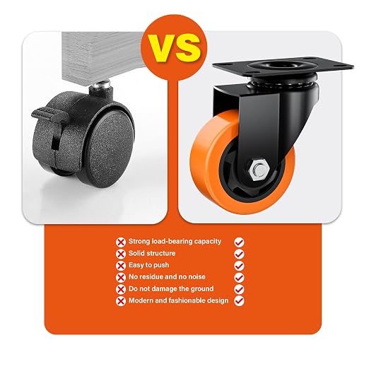 3" Swivel Plate Casters Set of 4 Heavy Duty 1000 lbs | Orange PU, Non-Marking - Image 5