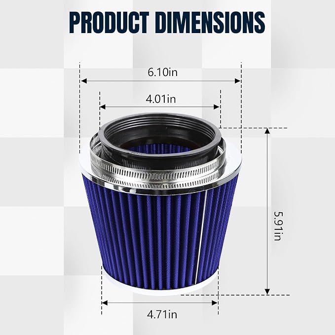 Hovom Universal Clamp-On Air Intake Filter, 76 89 102MM High Flow Round Tapered - Image 2