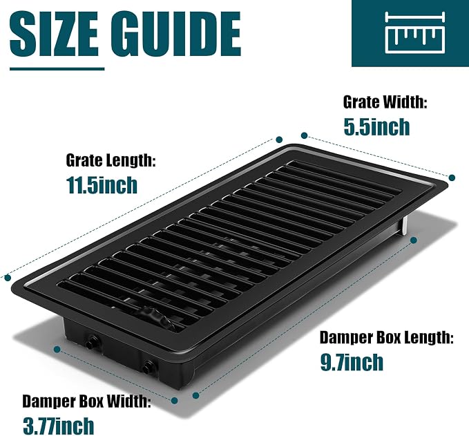 VOISEN Floor Register 4x10, 2 Pack Black Floor Vent Covers, Heavy Duty Steel - Image 3