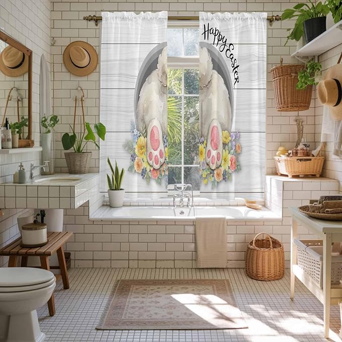 Easter Bunny Window Curtains 63 Inch Long 2 Panel Set, Rod Pocket Bedroom - Image 5