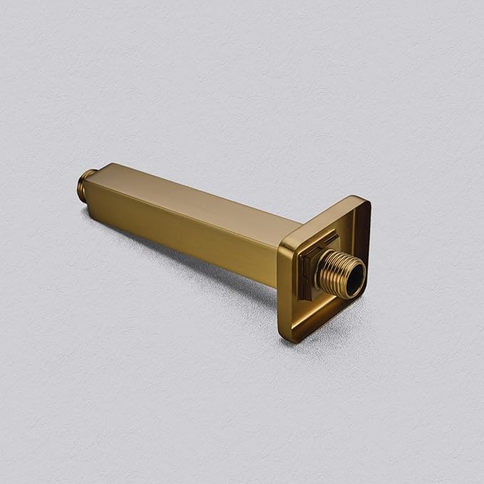 4 Inch Shower Arm with Flange, Ceiling Mounted Square Shower Head Extension Arm, 1/2 NPT Straight Arm for Rain Shower Head, Stainless Steel Shower Head Extension Replacement Pipe Arm, Brusheed Gold